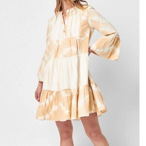 Faherty Vida Dress Tie Dye Dress, Tiered, Organic Cotton, Maple Sugar, Size S